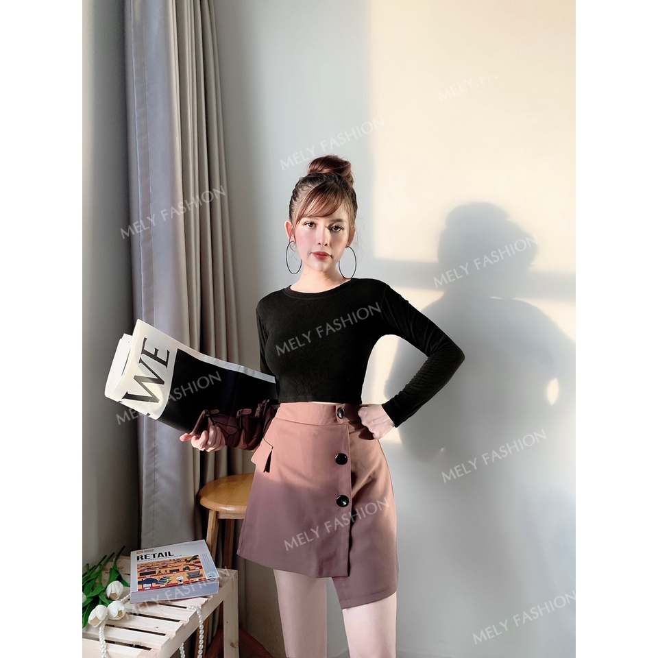 Chân váy ngắn chữ A lưng cao vạt lệch 3 khuy phong cách trẻ trung năng động phong cách Hàn Quốc CV05
