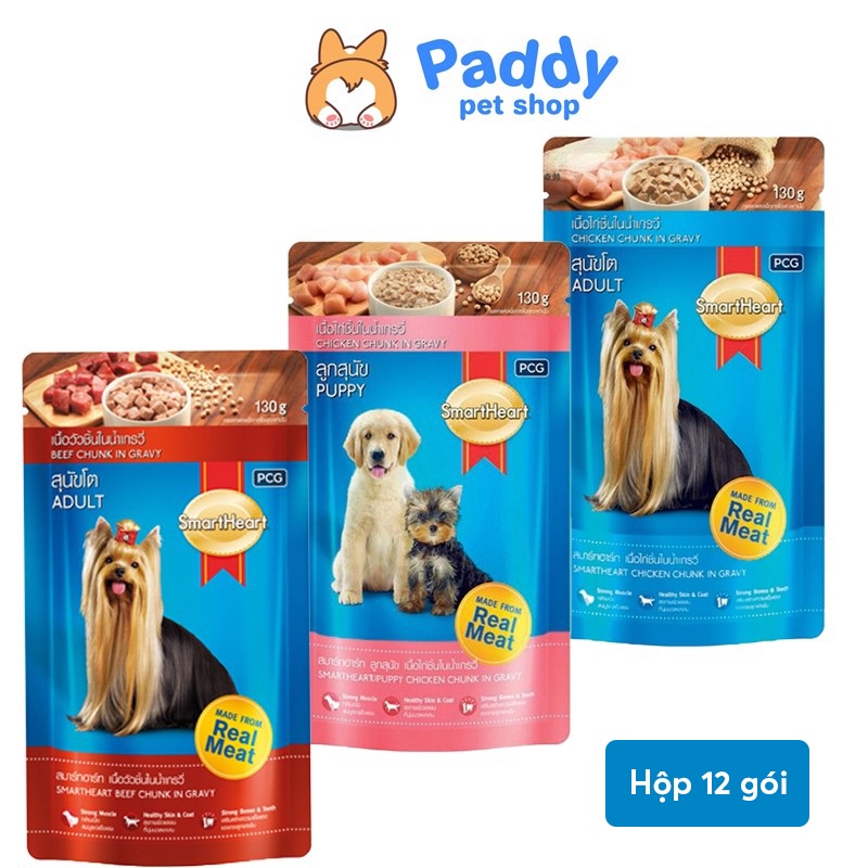 [Hộp 12 gói] Pate SmartHeart Cho Chó Mọi Lứa Tuổi 130g
