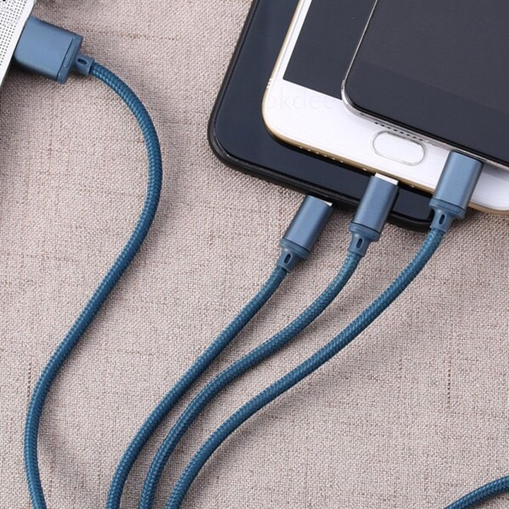 Dây Cáp sạc dây dù 3in1 Remax RC-131th microUSB-và Type-C (2.8A,dài 1.15M)
