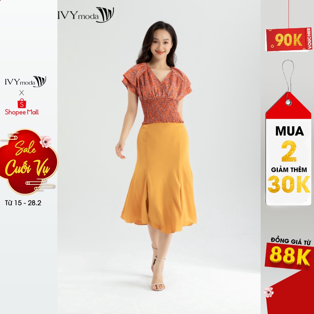 [NHẬP WABRTL5 GIẢM 10% TỐI ĐA 50K ĐH 250K ]Áo sơ mi nữ họa tiết cổ V IVY moda MS 16M6537