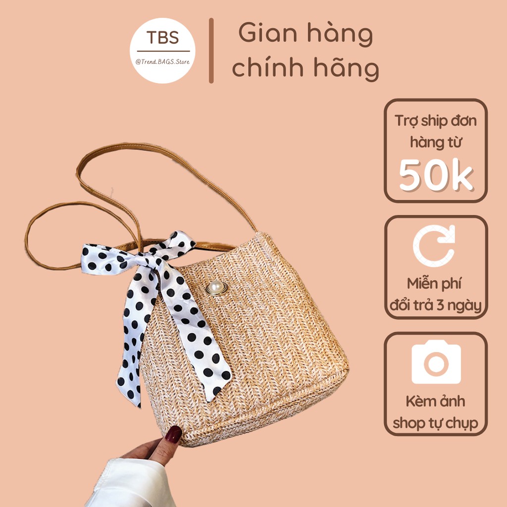 Túi Cói khăn nơ đeo vai thời trang đi biển, đi du lịch - TB.Store C11 22x21