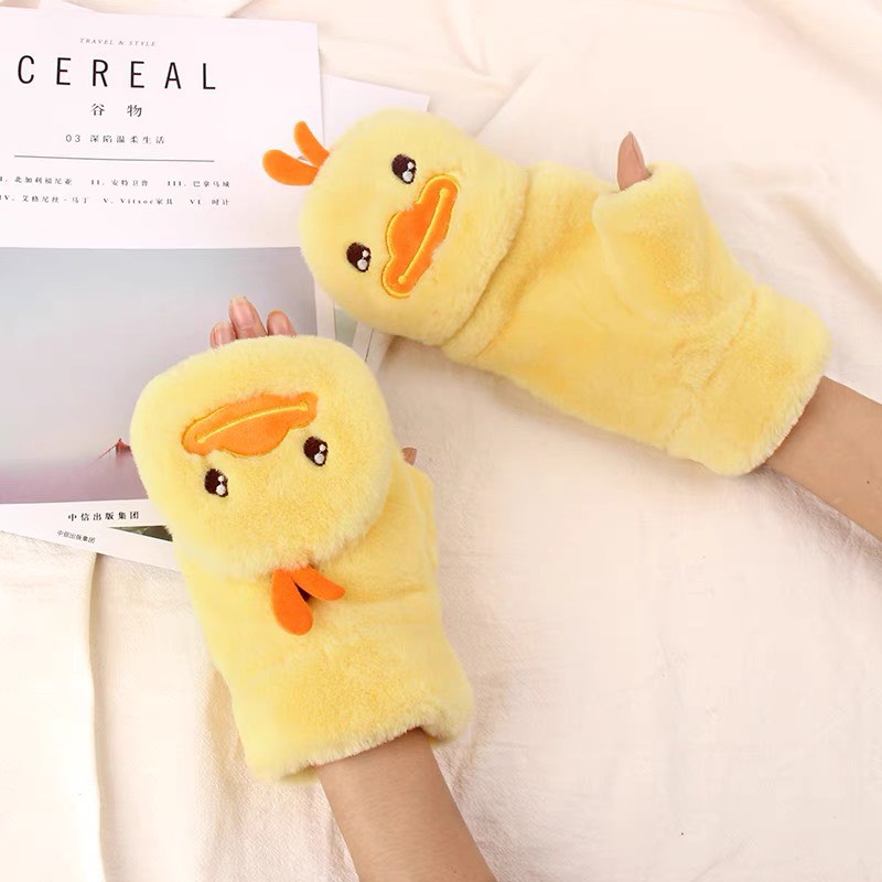 [Rẻ Vô Địch] Găng Bông Hình Vịt Cute - Găng Tay Lông Thỏ Cao Câp