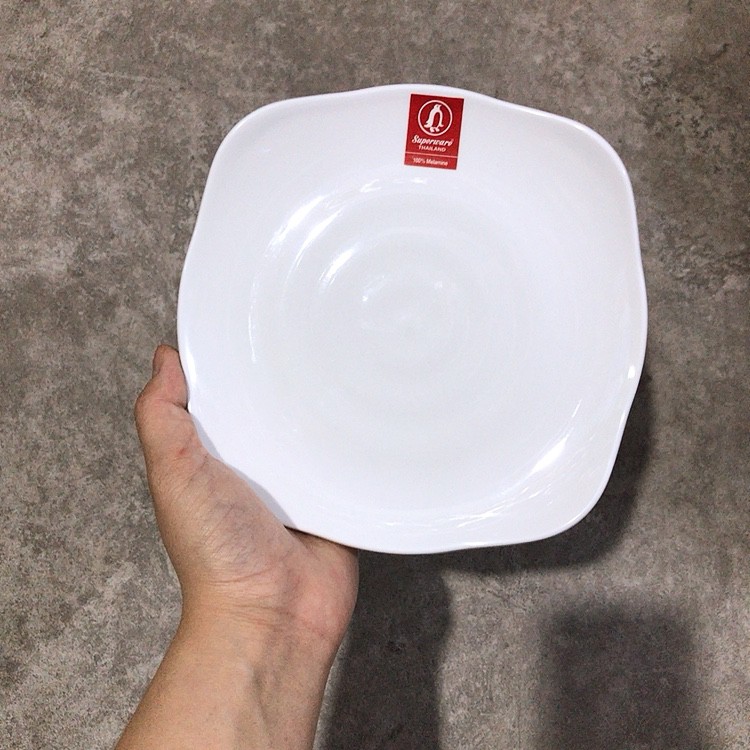 Đĩa Vuông Có Vân Nhựa Melamine Phíp Trắng Nhiều Size Thương Hiệu Srithai