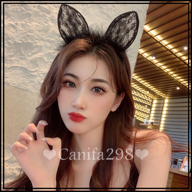 Bờm - Cài tóc tai thỏ lông pha ren 335