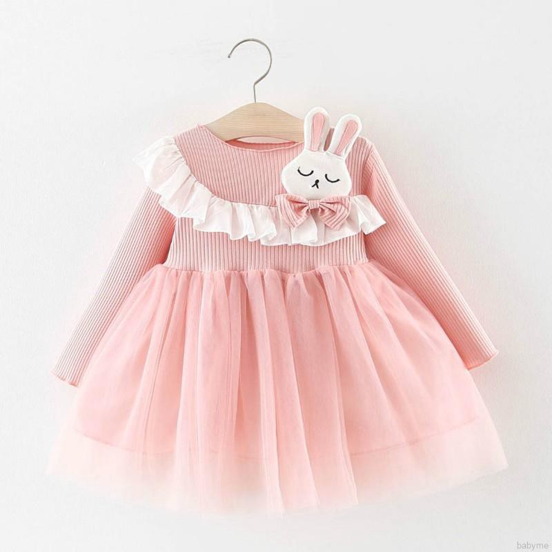 Đầm dáng xòe thời trang cho bé gái thêu thỏ con độc đáo