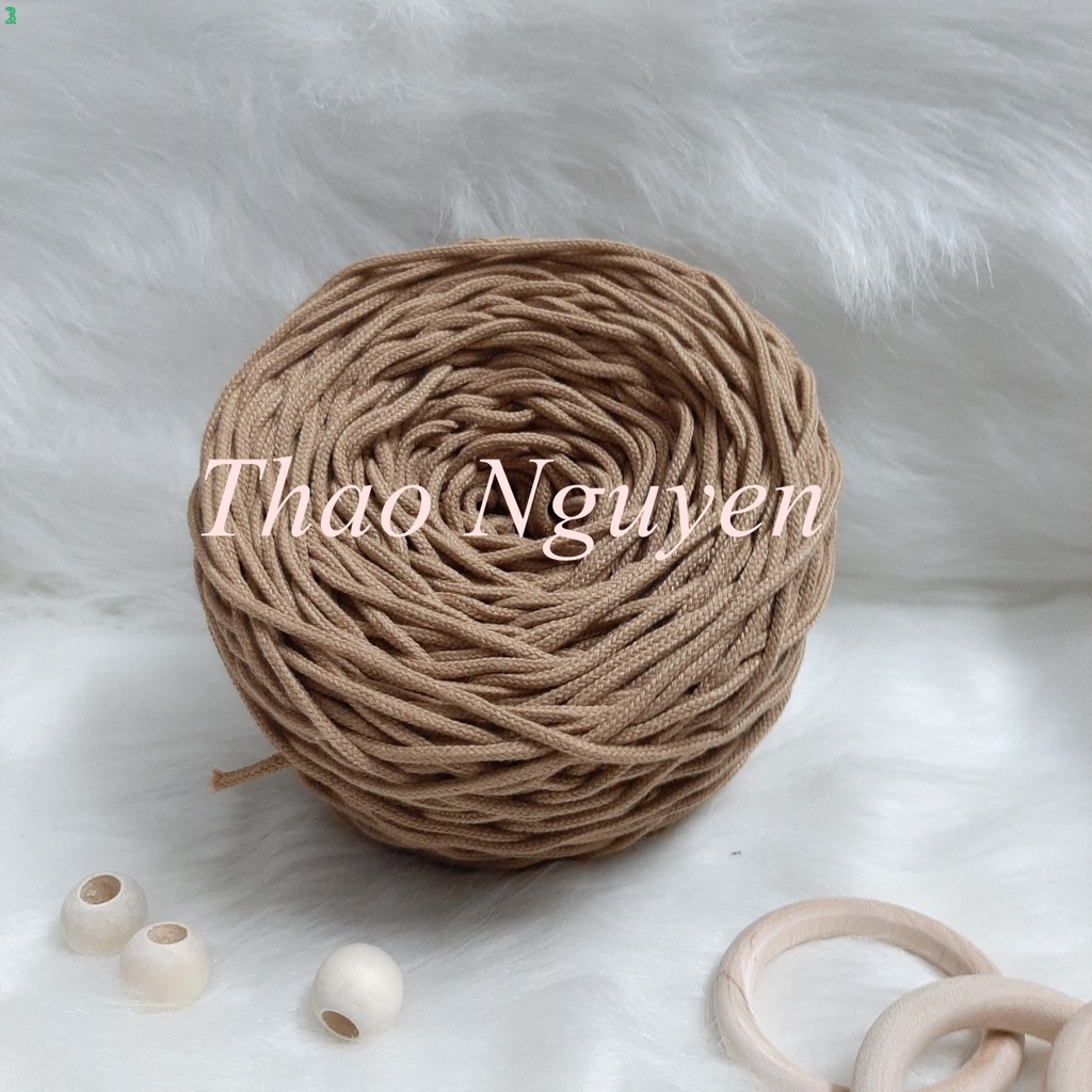 Dây thừng  dệt mắt na đan macrame, đan túi, sz 3mm, Màu BE ĐẠM