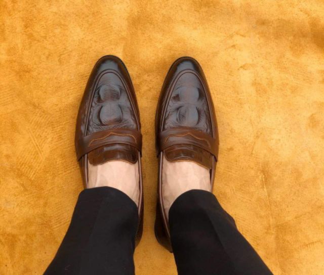 Giày tây nam da bò dập vân cá sấu