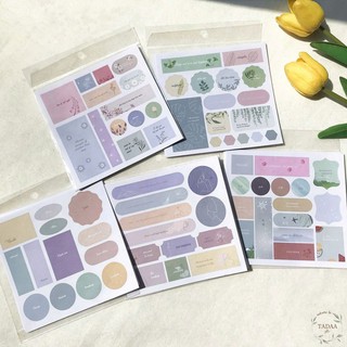 Set 3 sticker vintage hoa cúc và lá retro, chữ tiếng Anh màu sắc pastel