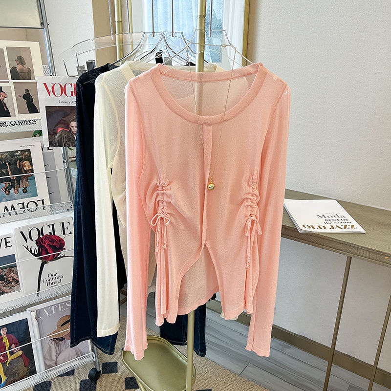 Áo Thun Tay Dài Cổ Tròn Màu Sắc Đơn Giản Cho Nữ