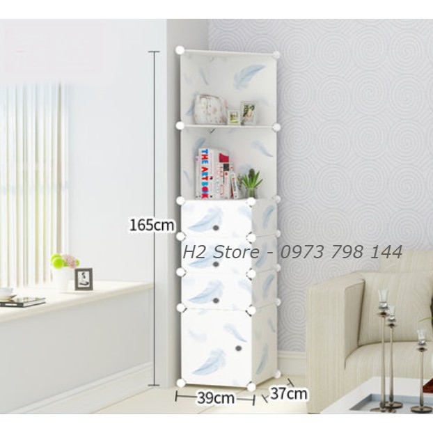 TỦ TRANG TRÍ LẮP GHÉP ĐA NĂNG GIÁ RẺ 1 Ô TO + 3 Ô NHỎ + 2 KỆ GÓC CỬA VÁCH TRẮNG LÔNG VŨ THÔNG MINH sâu 37cm