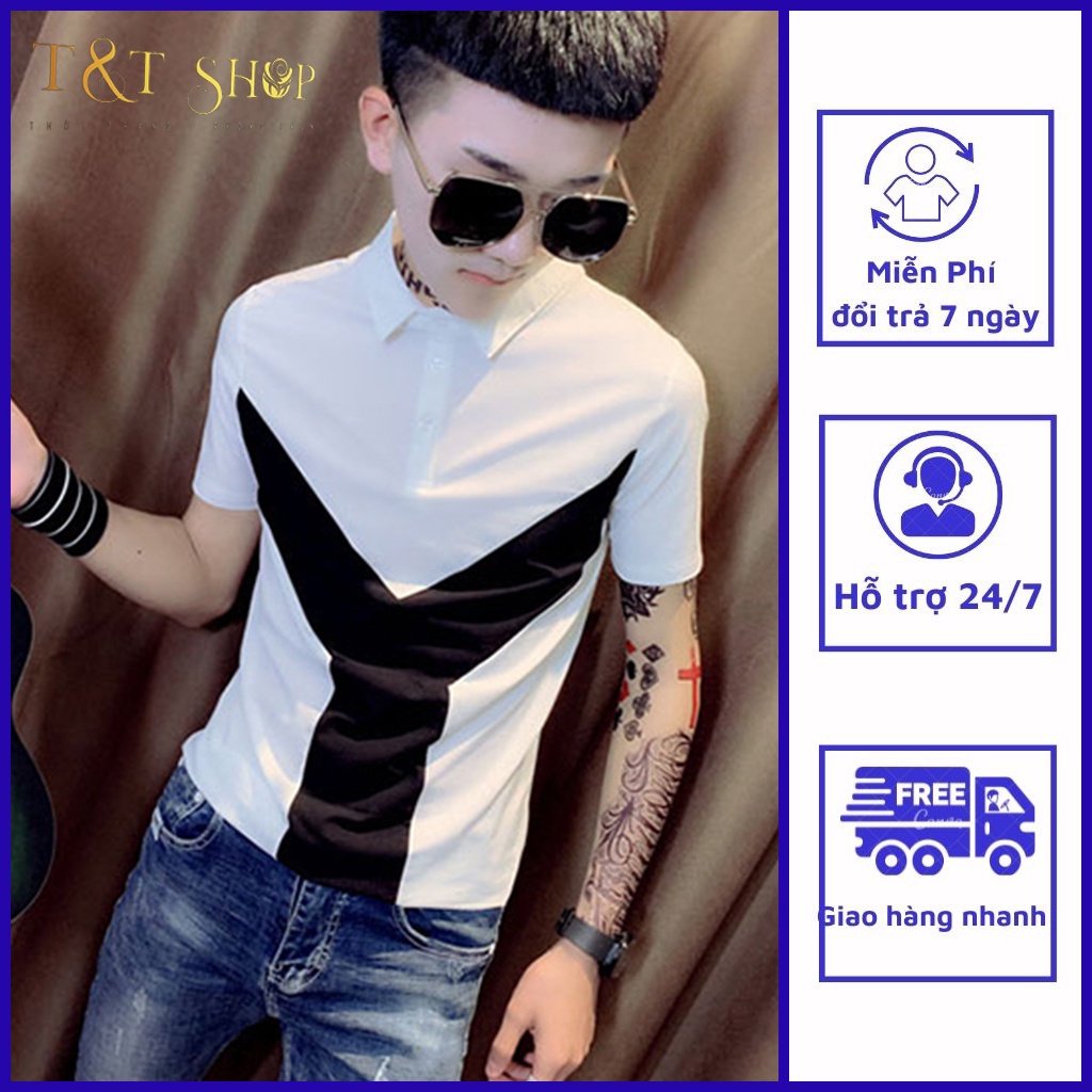 Áo phông, Áo Phông Nam cộc tay phong cách trẻ trung, sang trọng, lịch lãm, hiện đại 2 màu chủ đạo đen và trắng h20