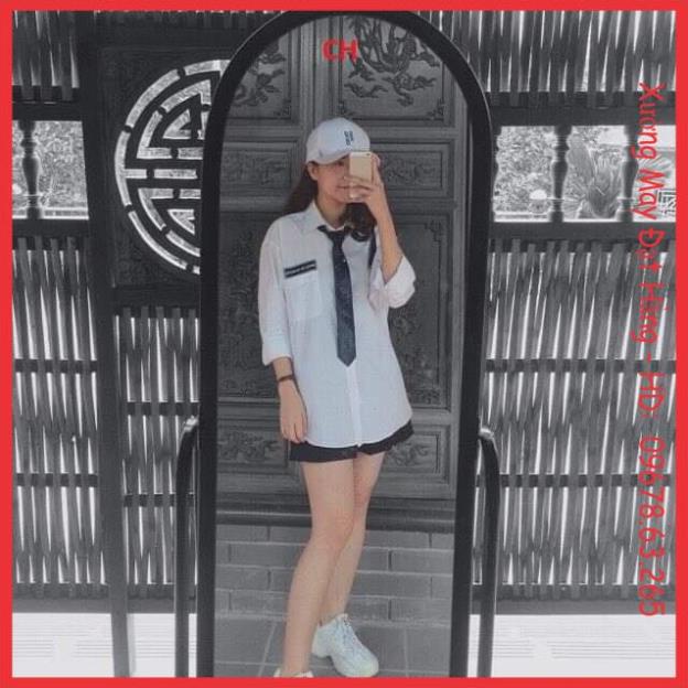 Áo sơ mi trắng Back to school kèm cà vạt, áo sơ mi nữ chất thô lụa đẹp loại 1 style Hàn Quốc dáng chuẩn