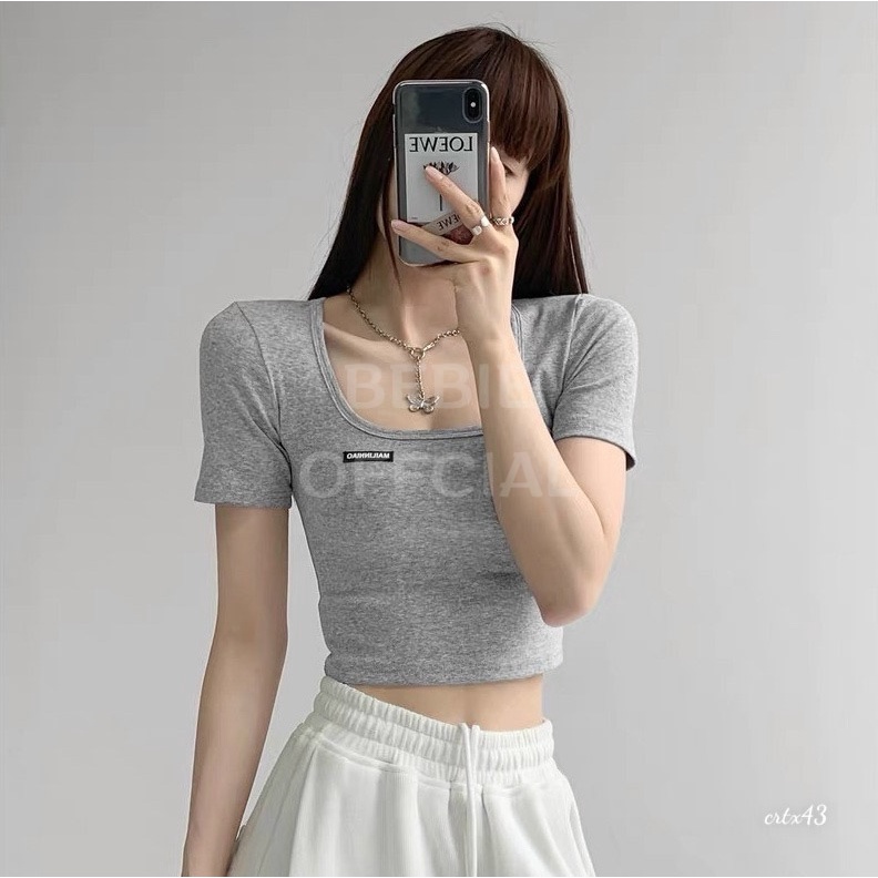 Áo thun croptop nữ cổ vuông ngắn tay ôm body đẹp BeBie - BP800