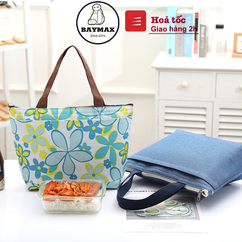 Túi đựng hộp cơm Bento cỡ to lót nhôm, có 3 lớp cách nhiệt, 2 ngăn, chống thấm. quai xách chắc chắn - YW