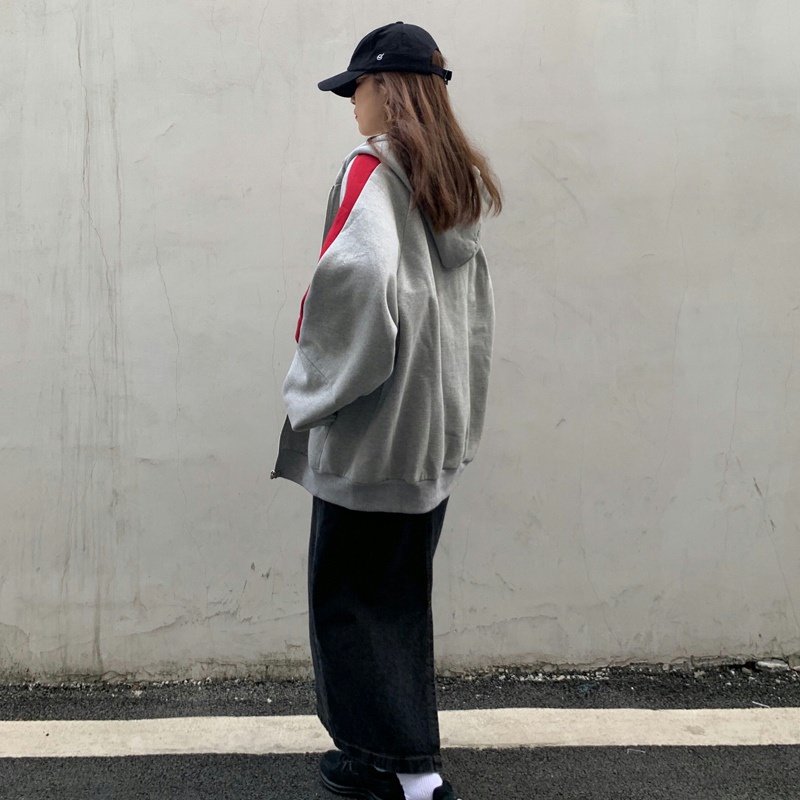 Áo khoác có nón trùm tay dài và khóa kéo thời trang Hàn Quốc