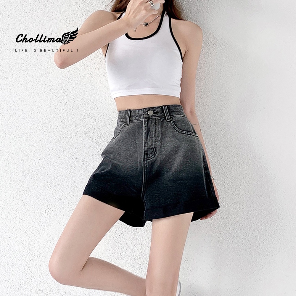 Quần short jeans nữ Chollima QS009 lật lai xịt trắng thời trang phong cách hàn quốc