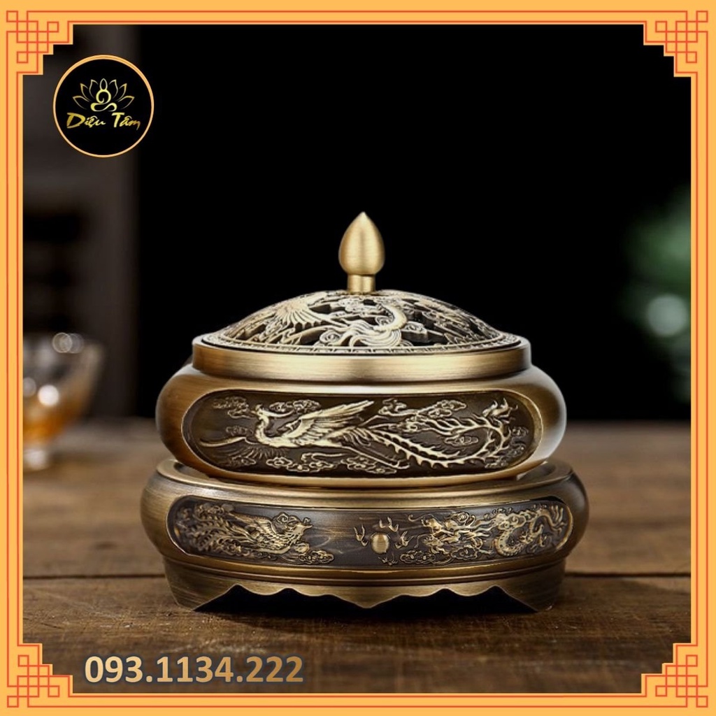 Lư đồng xông trầm hương bằng đồng nguyên chất khối đúc liền dùng để xông trầm hương, trầm nụ tặng trụ cắm hương trầm