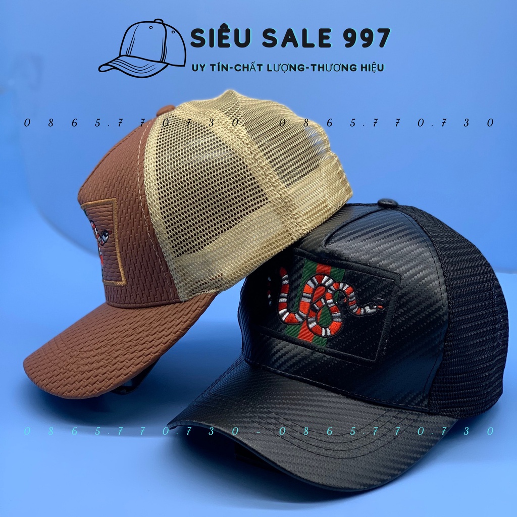 Nón Kết Logo Con Rắn Cao Cấp, Mũ Lưỡi Trai Họa Tiết Rắn Phối Lưới Siêu Đẹp