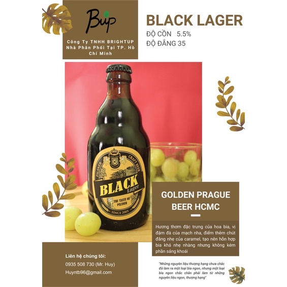 Thùng 20 chai bia tươi thủ công Black Lager (Craft Beer Black Lager) - Độ cồn 5.5% - Độ đắng 35