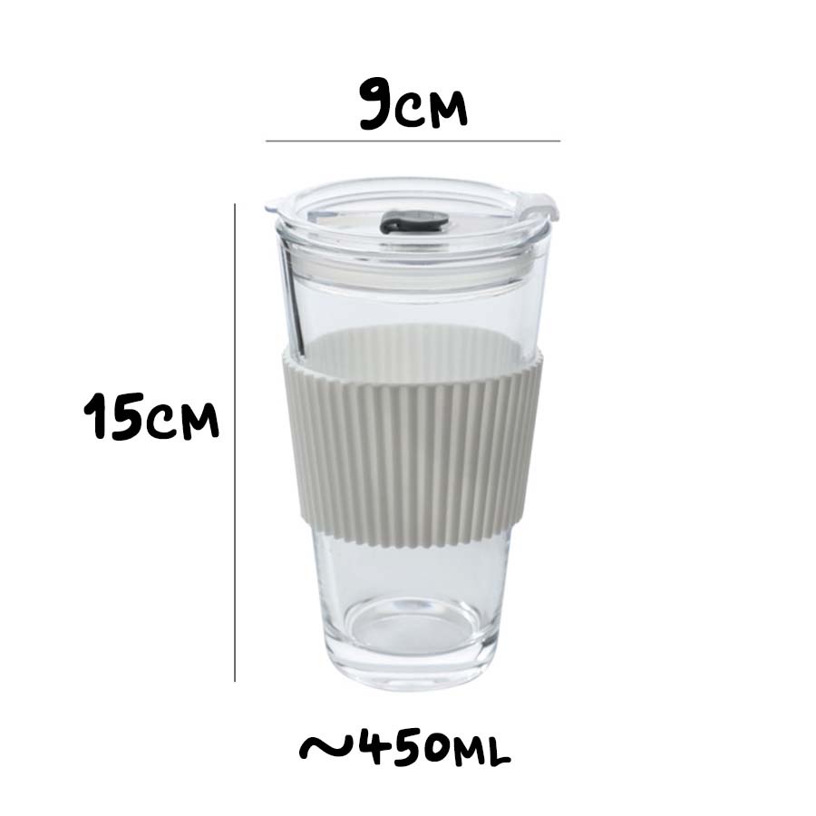 Cốc Thủy Tinh Chịu Nhiệt, Bọc Silicone Kèm Ống Hút Phong Cách Hàn Quốc BTT002