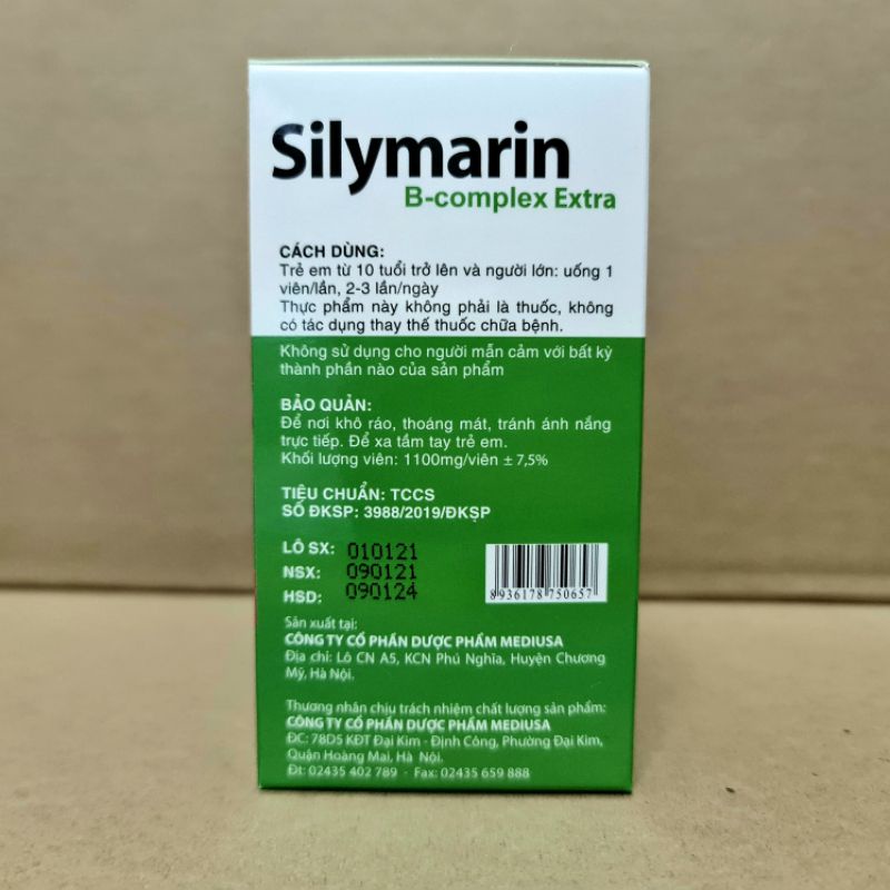 Silymarin B complex Giúp mát gan, lợi mật, tăng cường chức năng gan hộp 100 viên