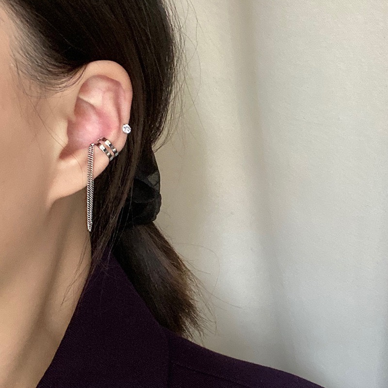 Khuyên tai kẹp không bấm lỗ bạc 2 vòng dẹt 2 dây loại 1 Sully Accessories (1 chiếc)