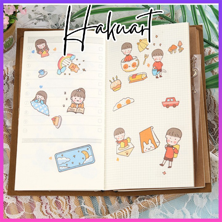 Set Dây 50 miếng sticker hoạt hình đáng yêu trang trí sổ nhật ký DIY - Họa Cụ Hakuart