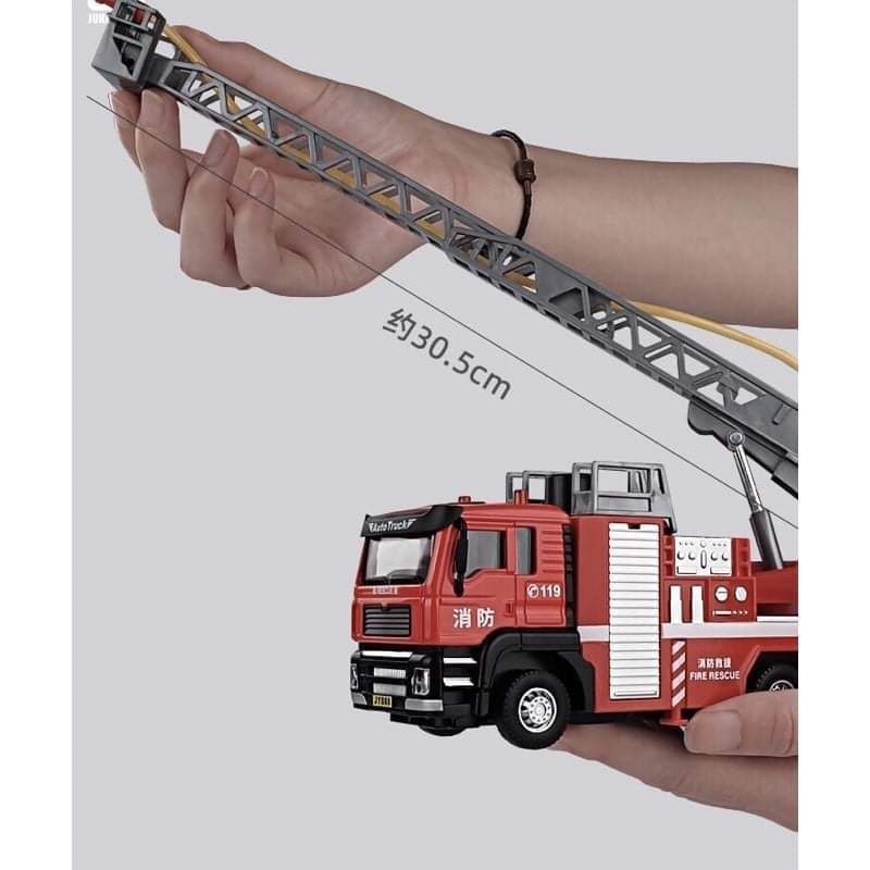ĐỒ CHƠI XE CỨU HOẢ PHUN NƯỚC HỘP KIM TỈ LỆ 1:50