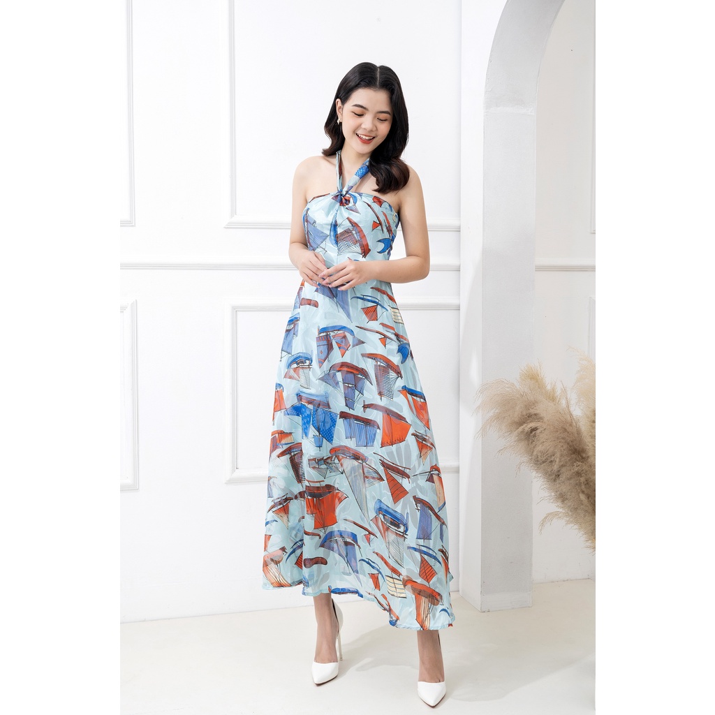 Đầm maxi đi biển dáng dài thiết kế xòe sang chảnh lụa tơ cao cấp