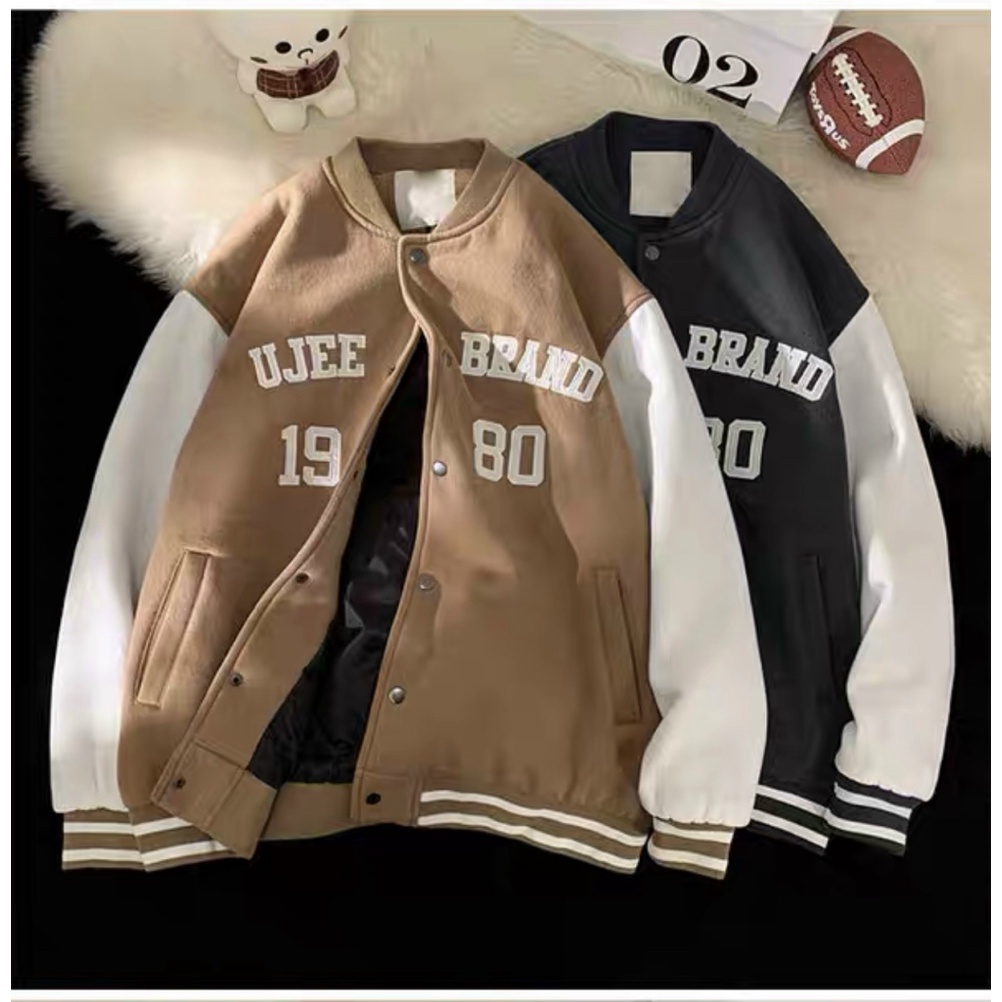 Áo Khoác Bomber Nam Chất Nỉ 2 Lớp in 1980 Kiểu Dáng Bóng Chày Phối Cúc Bấm Hiện Đại [New Unisex]