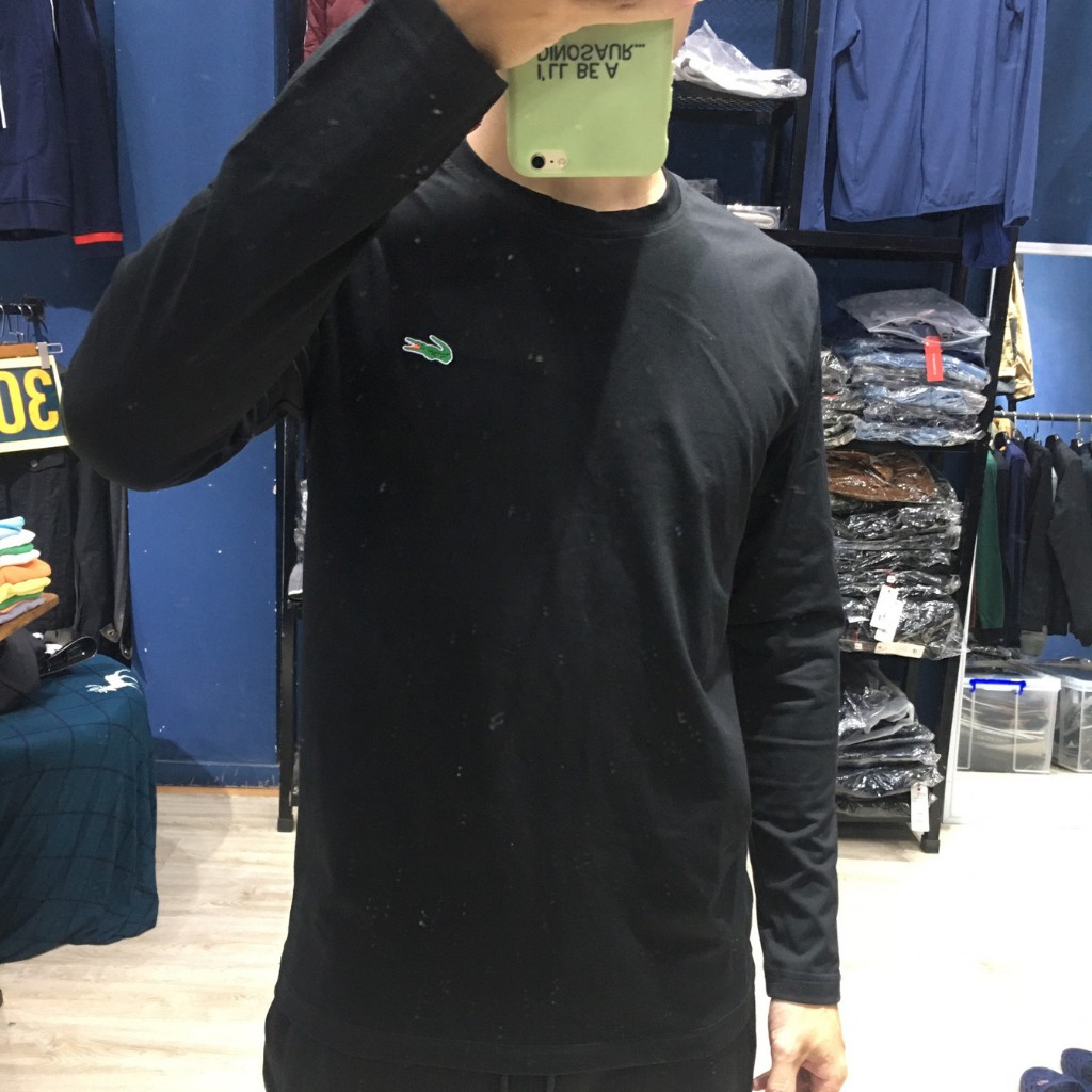 Áo thun dài tay cổ tròn nam - cotton co giãn 4 chiều - 2 màu : Trắng - Đen - thương hiệu con cá sấu