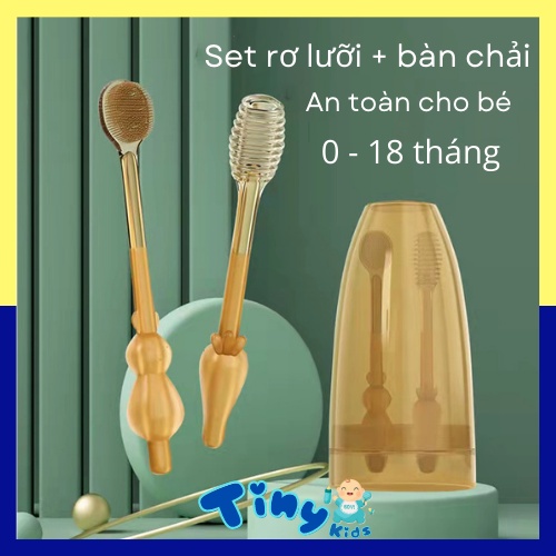 Set Rơ Lưỡi Và Bàn Chải Silicon Cho Bé 0-18 Tháng Tuổi - Tiny Kids