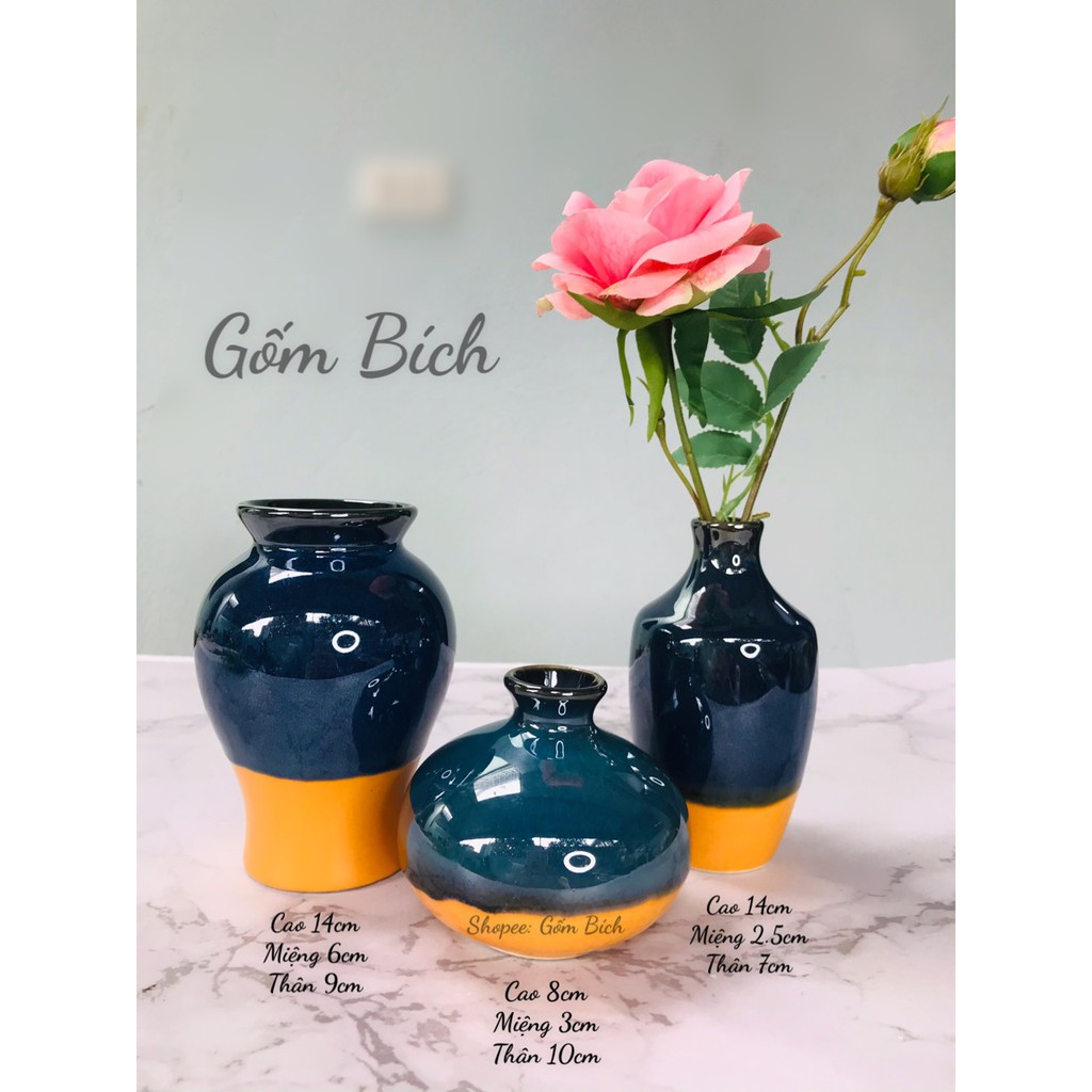 Set Combo 3 Bình Hoa Lọ Hoa Mini Nhiều Mẫu Men Hỏa Biến - Gốm Sứ Bát Tràng - Decor Trang Trí