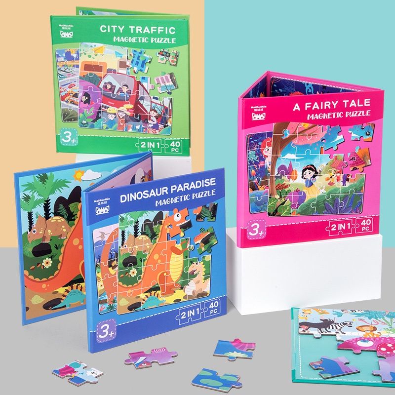 Xếp hình nam châm cho bé từ 3 tuổi bộ ghép hình puzzle có 5 mẫu hình mỗi mẫu gồm 2 bức ghép mỗi bức 20 mảnh