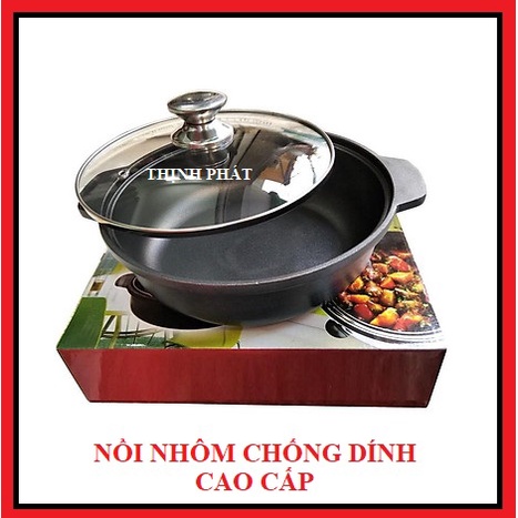 Nồi nhôm chống dính Cao cấp nấu lẩu Kho Cá Thịt Nắp Kiếng Sang Trọng nhiều kích cỡ 18 / 20 / 22 cm