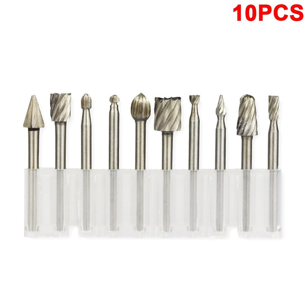 10pcs 3.175mm Shank HSS Solid Carbide Rotary Files Diamond Burrs Set Home Tool for Woodworking Carving Engraving