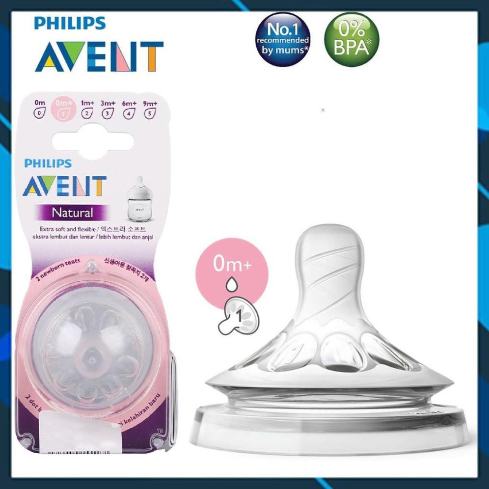 Núm ti silicone Philips Avent Natural cho trẻ sơ sinh (Vỉ 2 núm) sản phẩm chính hãng