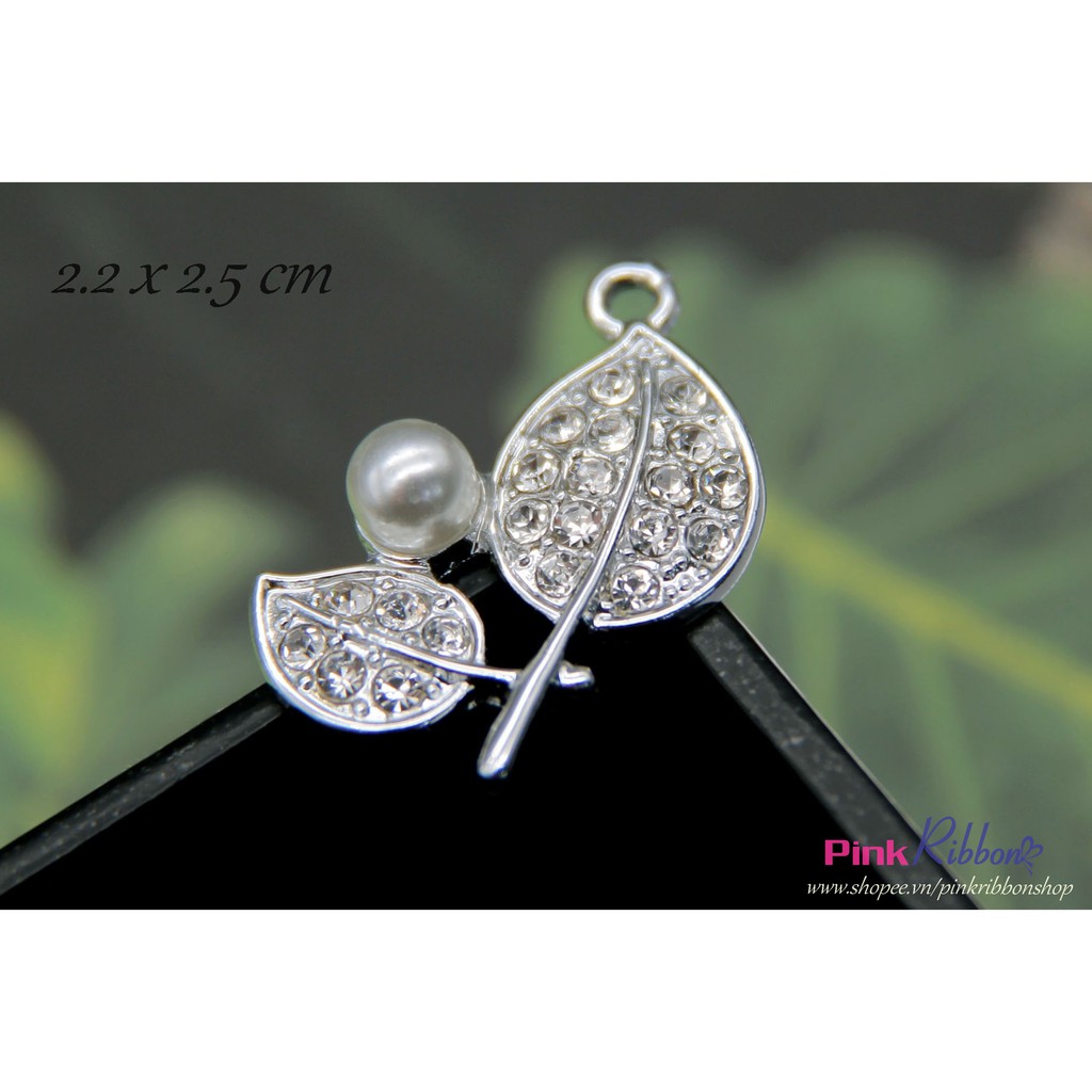 Charm hình Lá đôi nhí đặc đính đá làm phụ kiện may mặc, thời trang