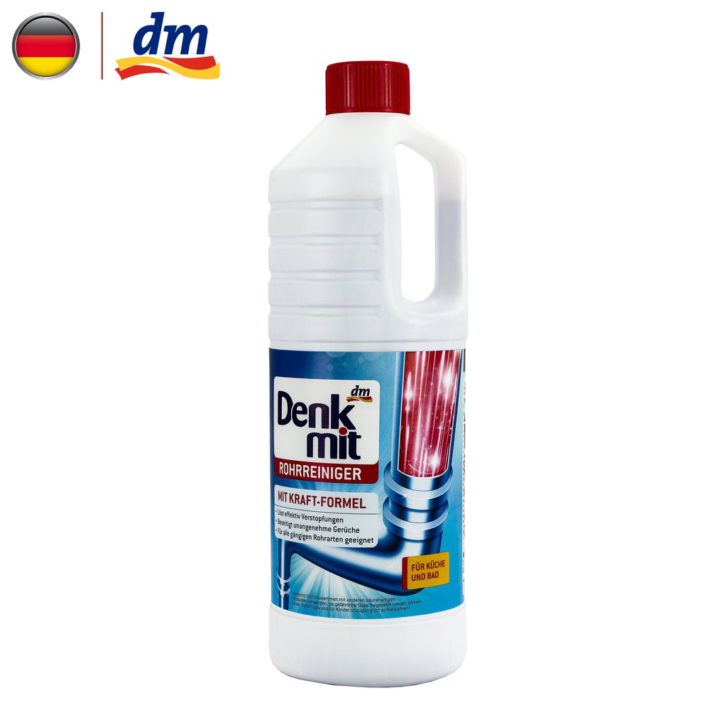 Denkmit- Chai thông tắc/ thông cống làm sạch đường ống Rohrreiniger dung tích 1L, hàng chính hãng