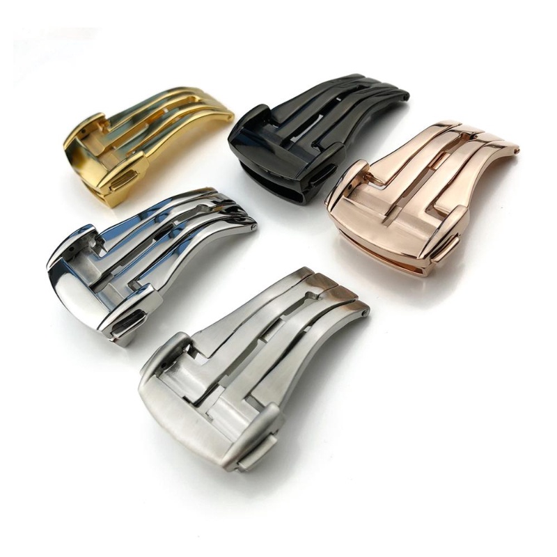 Đồng hồ triển khai bằng thép không gỉ YIFILM 16mm 18mm 20mm 316L Khóa bướm cho dây đeo bằng da Omega Dây cao su màu đen Bạc vàng thép gấp Phụ kiện