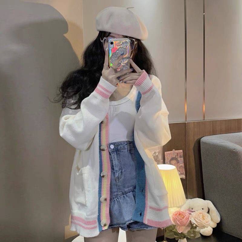 Áo Khoác Cardigan Dệt Kim Dáng Rộng Phong Cách Hàn Quốc Thời Trang Thu Đông Cho Học Sinh