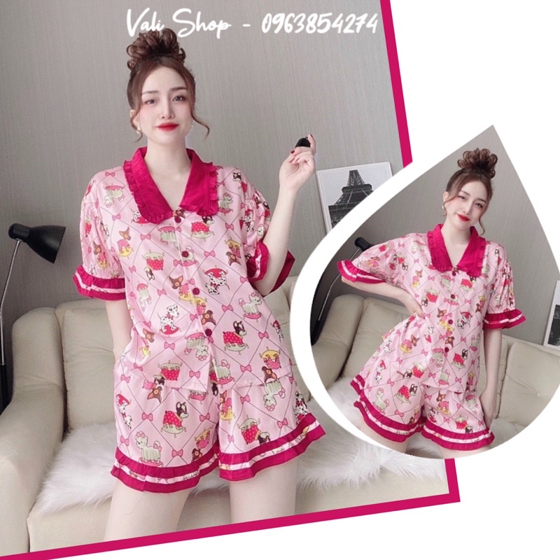 Đồ ngủ mặc nhà lụa latin pijama hoạ tiết dễ thương freesize 42-57kg