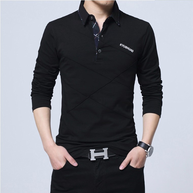 Áo thun polo BEFOYI vải cotton 95&amp; tay dài in sọc thời trang nam tính size M-5XL