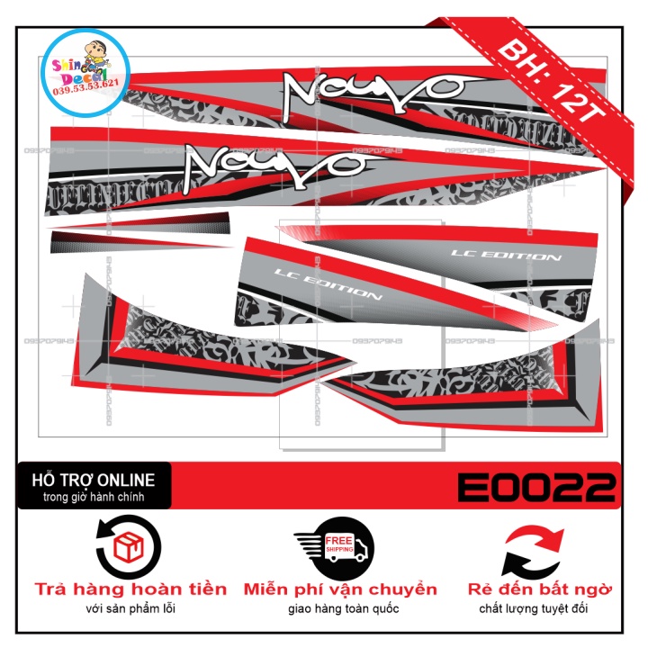 TEM XE NOUVO 1 ĐỎ XÁM -- SHIN DECAL 2