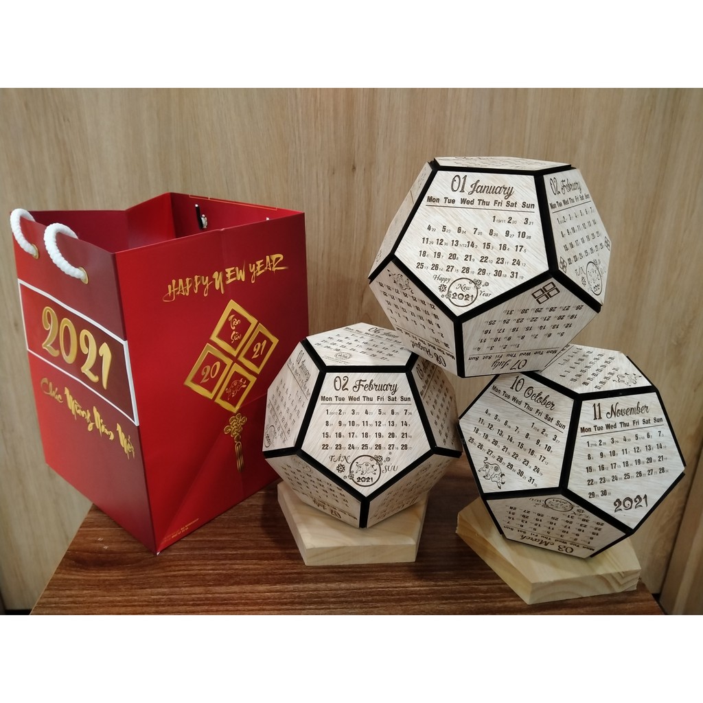 LỊCH GỖ ĐỂ BÀN 12 MẶT NĂM 2021