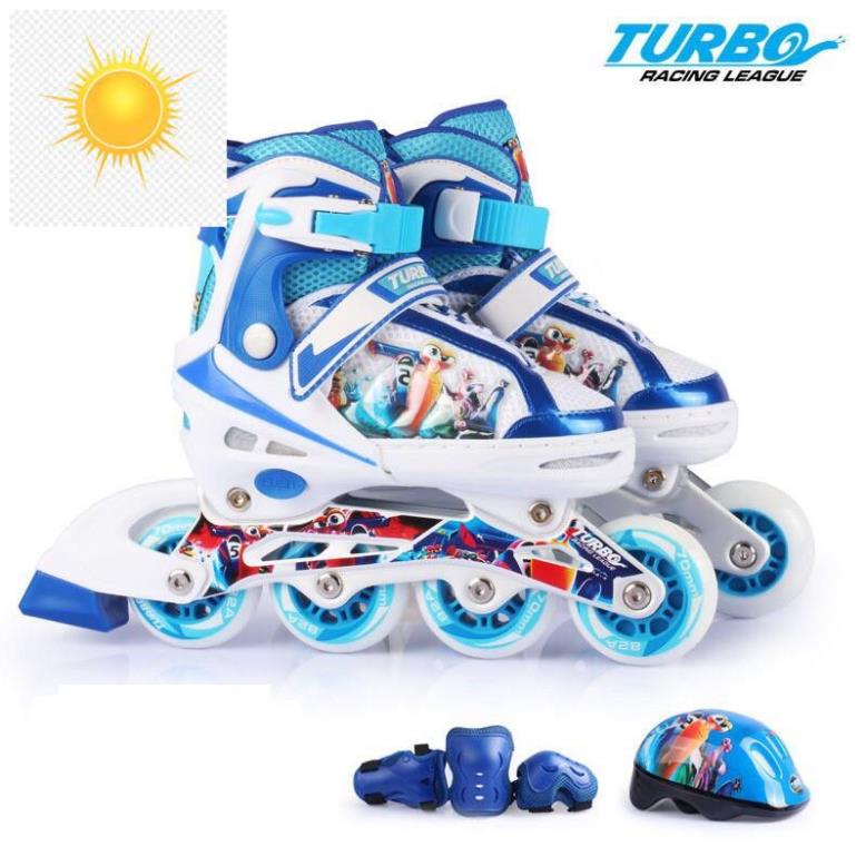 🚴🏇 Trọn Bộ Giày Patin TURBO Tặng kèm bảo hộ, Bánh có Phát Sáng - 3 Màu Hồng, xanh,đỏ 🚴🏇