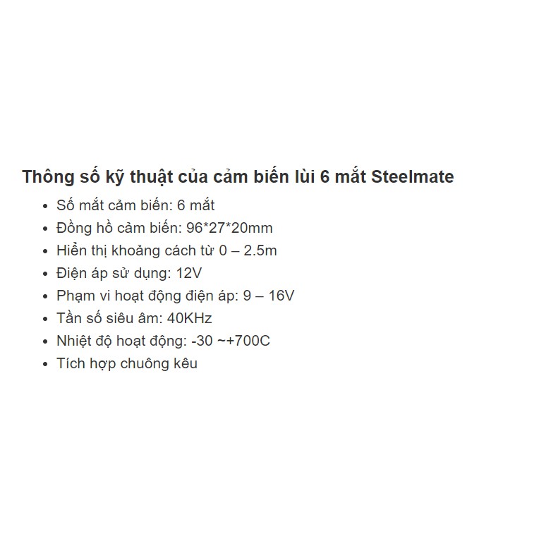 Cảnh báo va chạm trước và sau cho xe ô tô, xe hơi - Cảm biến lùi 6 mắt màu đen, trắng Steelmate V6, bảo hành 3 năm