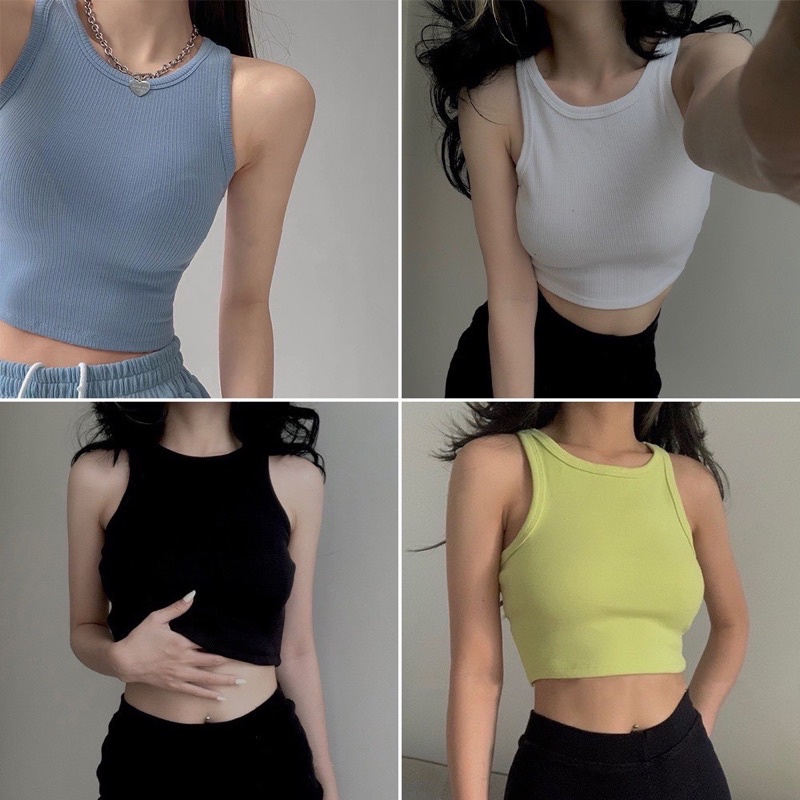 Áo ba lỗ khoét nách croptop cổ tròn
