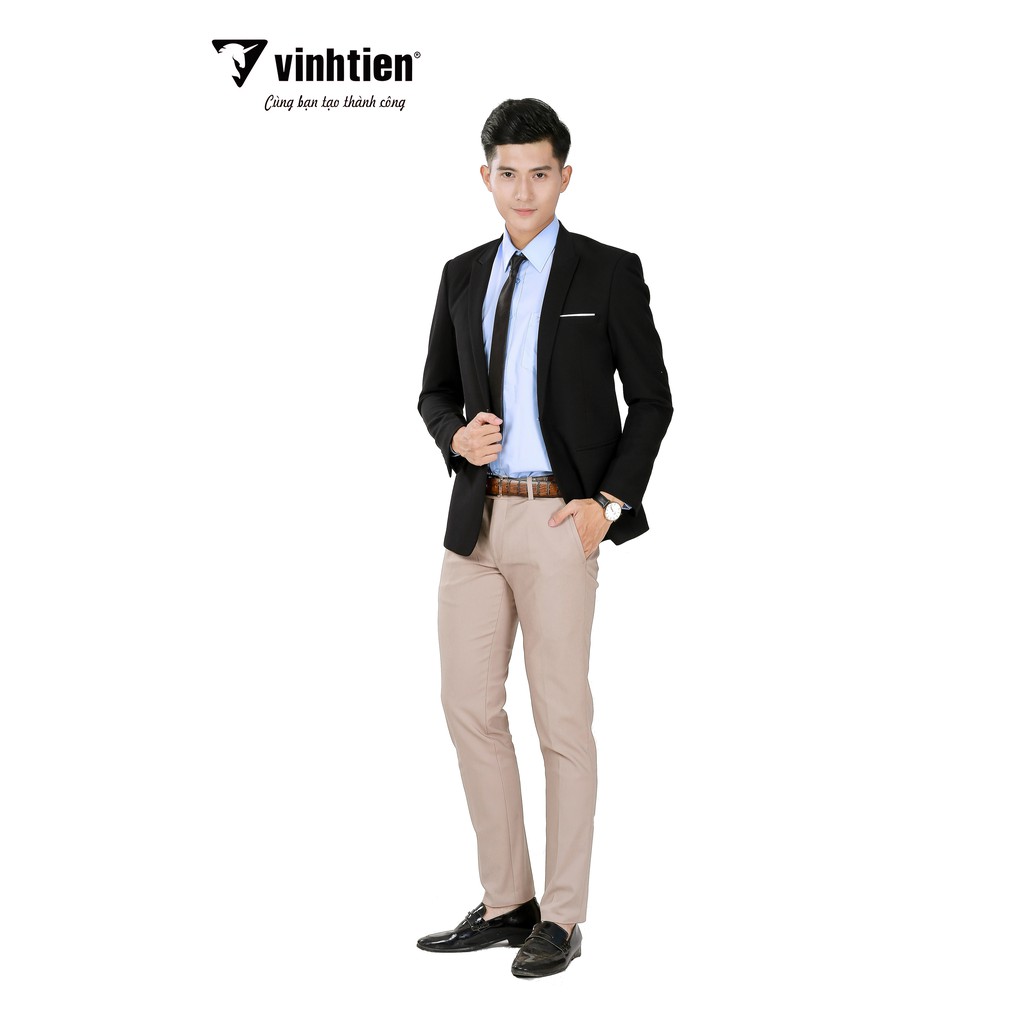 Áo sơ mi nam tay dài vạt bầu Slim Fit Vĩnh Tiến 330 - xanh da trời