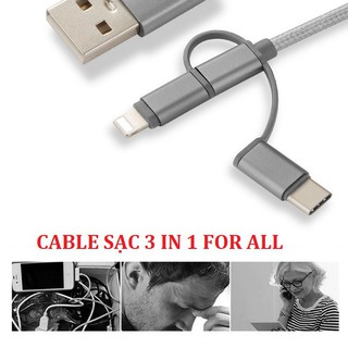 Cáp sạc 3 in 1 micro usb ,lightning,type c- cáp 3 đầu liền
